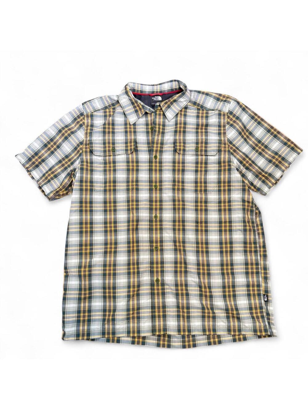 The North Face Men's Green and Yellow Plaid Short Sleeved Hiking Shirt sz Large